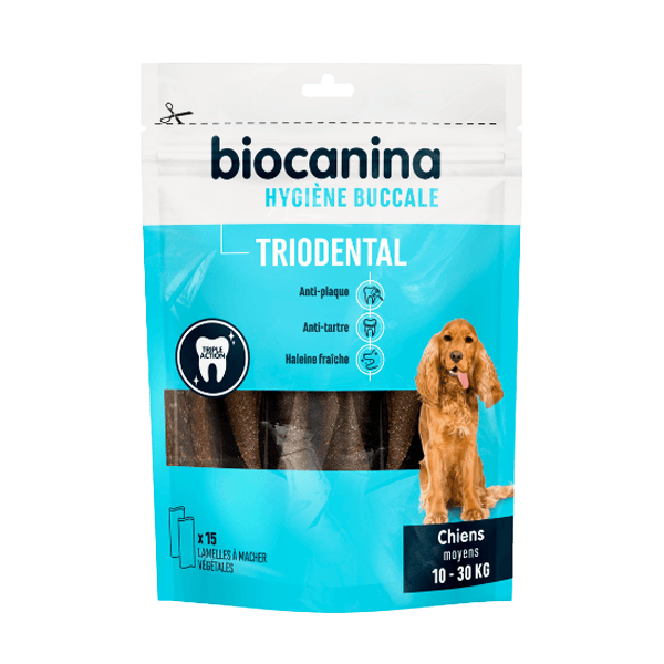 Triodental - Hygiène bucco-dentaire - Chiens moyens - 10 à 30 kg - 15 lamelles - BIOCANINA