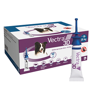 Vectra 3D - puces, tiques et insectes volants - Chien - M - 10 à 25 Kg - 12 pipettes - CEVA