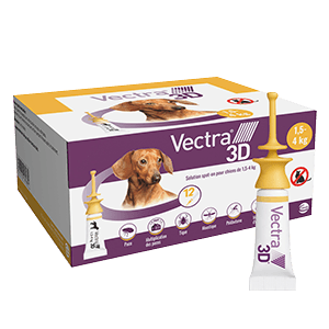 Vectra 3D - puces, tiques et insectes volants - Chien - XS - 1,5 à 4 Kg - 12 pipettes - CEVA