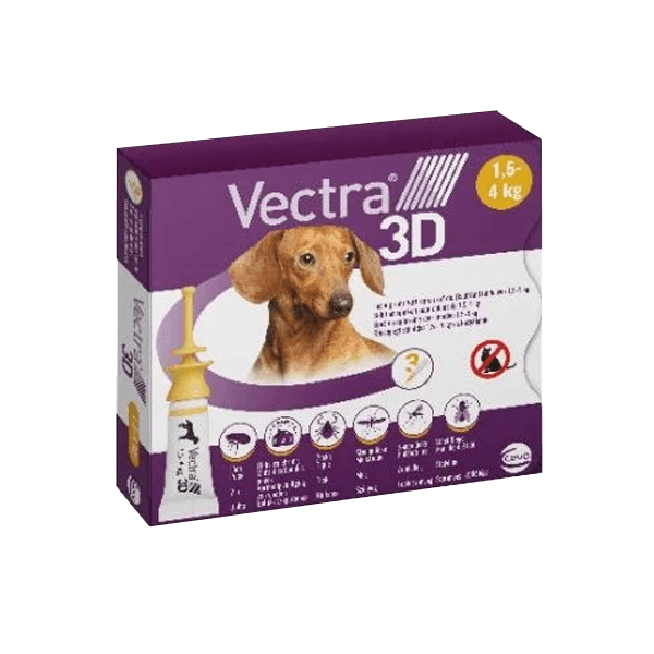 Vectra 3D - puces, tiques et insectes volants - Chien - XS - 1,5 à 4 Kg - 3 pipettes - CEVA