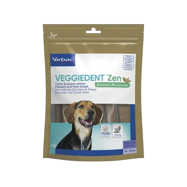 Veggiedent Zen M - Hygiène dentaire et stress pour chien de 10 à 30 kg - 15 lamelles - VIRBAC