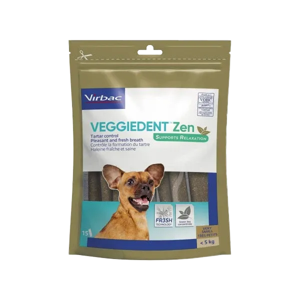 Veggiedent Zen XS - Hygiène dentaire et stress pour chien de moins de 5 kg - 15 lamelles - VIRBAC