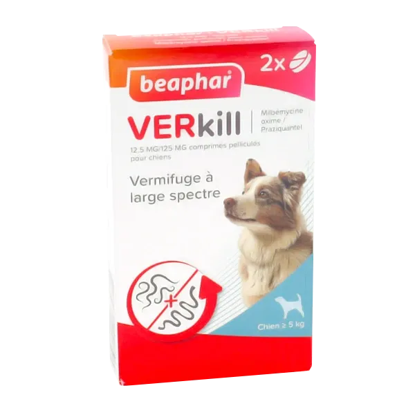 VERkill 12,5 mg/125 mg – Vermifuge à large spectre – Chien – 2 comprimés – BEAPHAR