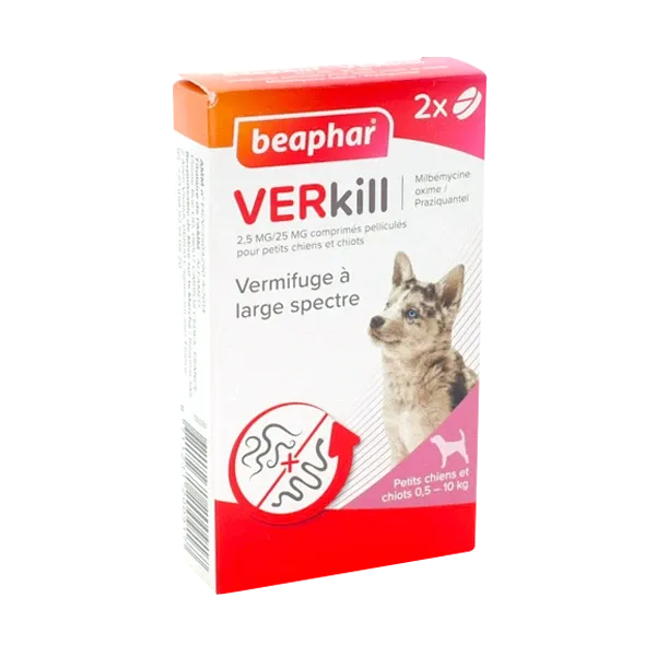 VERkill 2,5 mg/25 mg – Vermifuge à large spectre – Chiot – 2 comprimés – BEAPHAR