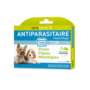 Antiparasitaire insectifuge - Chiot et petit Chien moins de 15 kg - Pipettes - VETOFORM