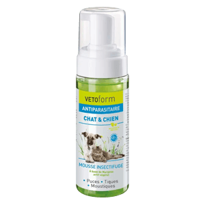 Mousse antiparasitaire répulsive - Puces et tiques - Chien et chat - 150 ml - VETOFORM
