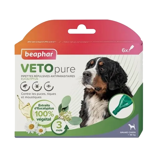 Vetopure - Pipettes répulsives antiparasitaires pour grands chiens - 6 pipettes - BEAPHAR