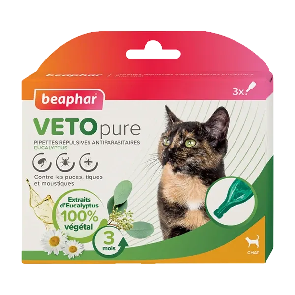 VETOpure - Pipettes répulsives antiparasitaires pour chat - 3 pipettes - BEAPHAR