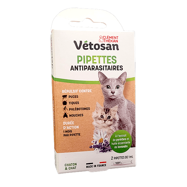 Pipettes antiparasitaires répulsives - Vétosan - Chat et chaton - CLÉMENT THÉKAN