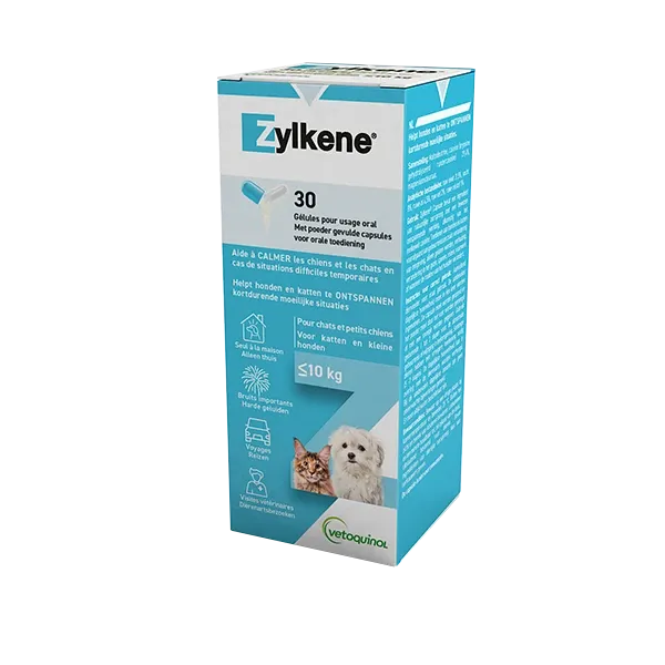 Zylkene 75 mg - Anti-stress - 30 comprimés - Chien et chat - moins de 10 kg - VETOQUINOL